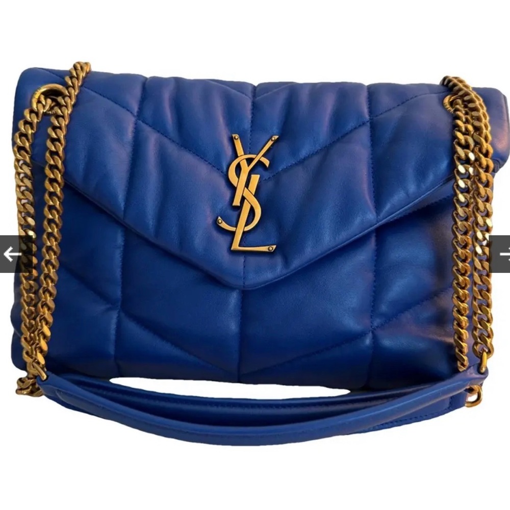 Yves Saint Laurent Blue Gold Quilted Shoulder Bag